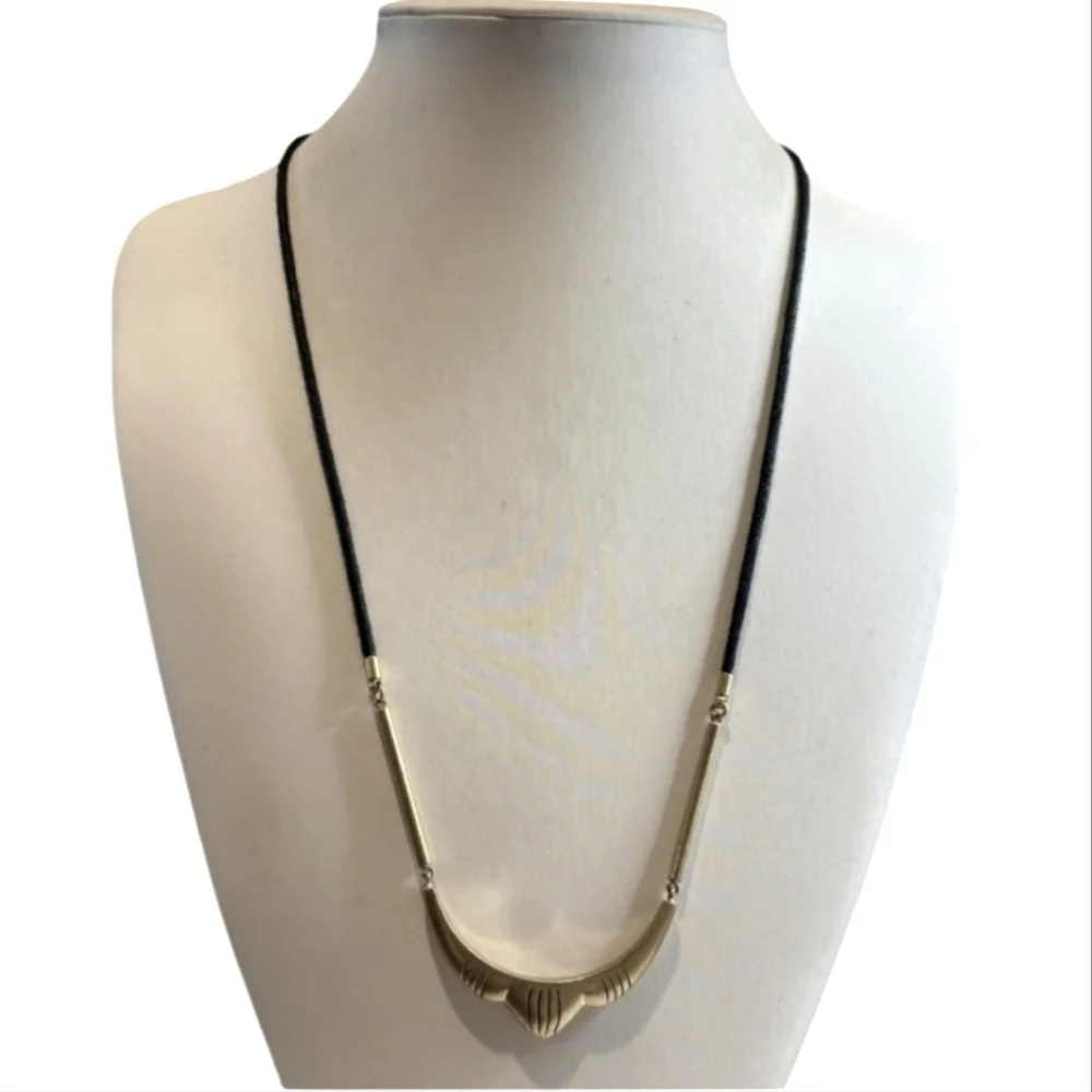 NWT Madewell Matte Gold Tone Necklace Black Cord
